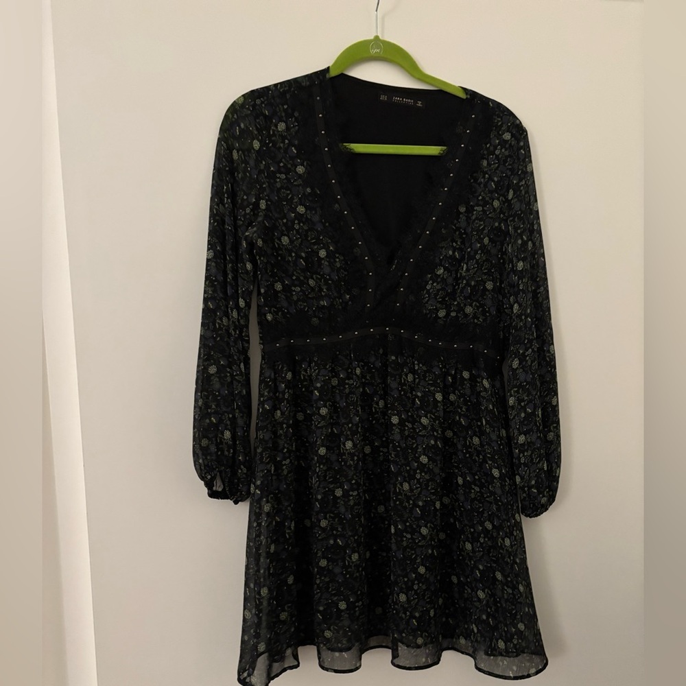 Zara Black Floral Long Sleeve Dress